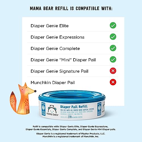 Mama Bear Diaper Pail Refills for Genie Pails, Unscented, 2160 Count (8 Packs of 270)