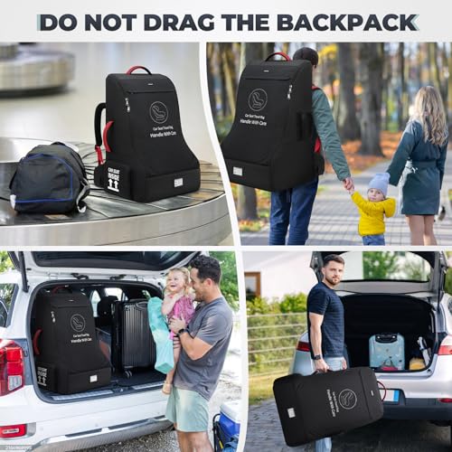RAINSMORE Padded Car Seat Travel Bag for Airplane Heavy Duty Car Seat Backpack for Air Travel Baby Carseat Cover Bags for Airport Large Car Seats Carrier Fits Car Seats & Booster Seats, Black