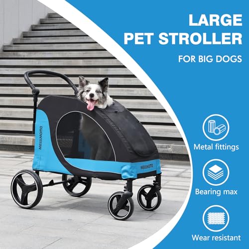 MekkMomo Pet Stroller for Large Dogs, All Terrain 4 Wheels for Jogging Running, Dog Stroller for Large Dogs Up to 88lbs, Foldable Dog Strollers with Adjustable Handle & Breathable Mesh