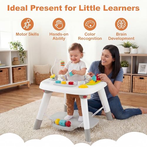 HONEY JOY Baby Bouncer Activity Center, 6-in-1 Infant Jumper & Standing Play Table w/ 360° Rotary Seat, 5 Toys, 3 Adjustable Heights, Music & Sounds, Activity Center for Babies(Gray)