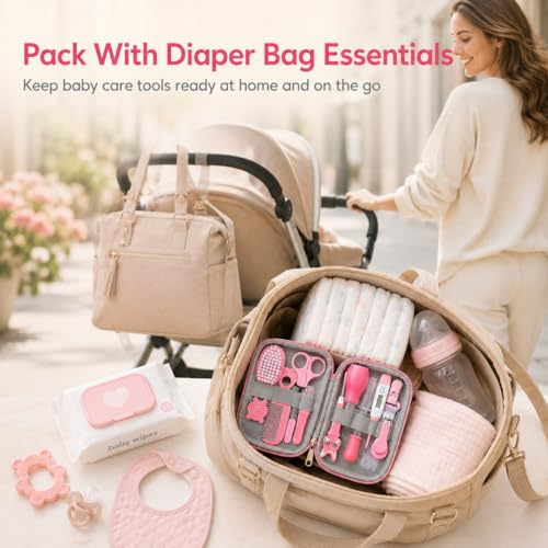 Baby Healthcare and Grooming Kit, Safety Newborn Nursery Baby Care Kit, with Hair Brush Comb, Nail Clipper, Thermometer, Pacifier Clip, Baby Registry Search, Baby Girl Boy Newborn Essentials