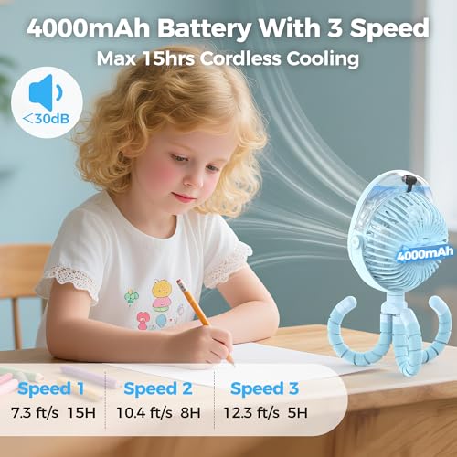 2026 Upgraded Misting Baby Stroller Fan Rechargeable, Flexible Tripod Clip for Car Seat Crib, Baby Shower Gifts & Baby Registry Search, Newborn Essentials for Beach Travel, Disney Summer Essentials
