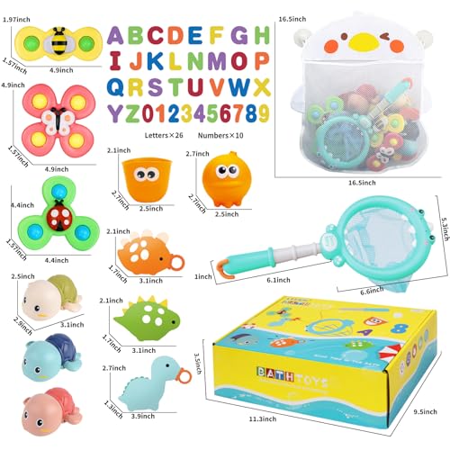 LZZAPJ Baby Bath Toys for Toddlers 1-3, Kid Bathtub Toy with 36 Foam Bath Letter & Number, Fishing Games with Fish Net, Water Pool Toy with Storage Bag, Shower Toy Gift for Boy Girl Infant 1 2 3 4 5 6