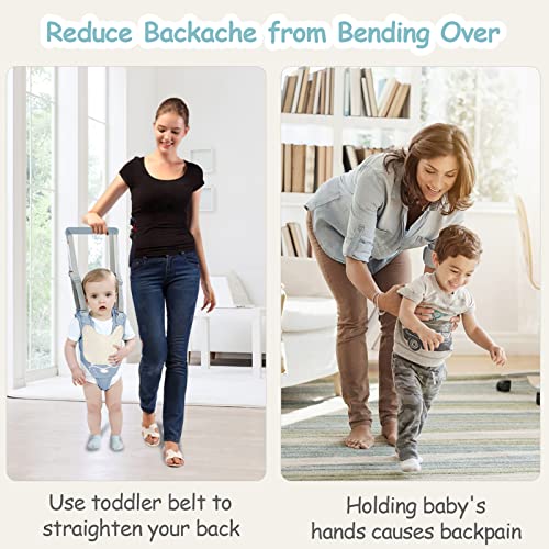 Ocanoiy Baby Walking Harness Handheld Baby Walker Assistant Belt Adjustable Toddler Infant Walker Harnesses Standing Up Walking Learning Helper with Detachable Crotch for 9-24 Month Old (Blue)