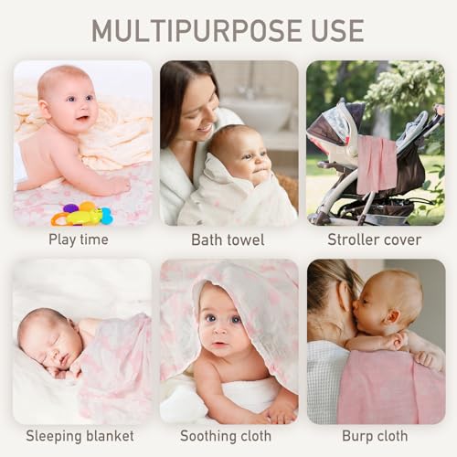 GLLQUEN BABY Receiving Blanket Boy Cotton Muslin Swaddle Blankets Girl Newborn Squares Breathable & Soft Thin Baby Blankets Cloths Double Absorbent Infant Swaddling Wrap - 6 Pack (Rosebud)