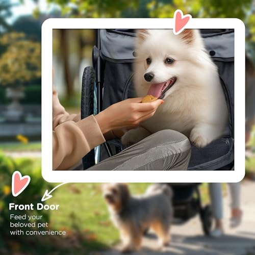 PawHut 3 Wheels Pet Stroller, Foldable Dog Stroller with Adjustable Canopy, Safety Tether, Cushion, Storage Basket, Portable Jogger for Small and Medium Dogs and Cats, Gray