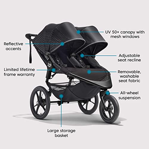Baby Jogger® Summit X3 Double Jogging Stroller, Side by Side Double Stroller with Smooth Ride for Walking/Jogging, Compact Fold, All-Terrain Air Filled Tires, and All-Wheel Suspension, Midnight Black