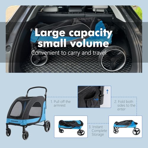MekkMomo Pet Stroller for Large Dogs, All Terrain 4 Wheels for Jogging Running, Dog Stroller for Large Dogs Up to 88lbs, Foldable Dog Strollers with Adjustable Handle & Breathable Mesh