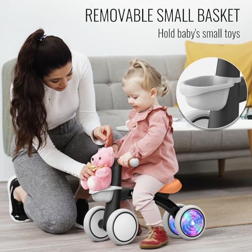Umatoll Colorful Lighting Baby Balance Bike Toys for 1 Year Old Boys Gifts, Adjustable Seat Baby Walker, One Year Old Boy Birthday Gifts, 12-24 Months Toddler First Ride on Toys