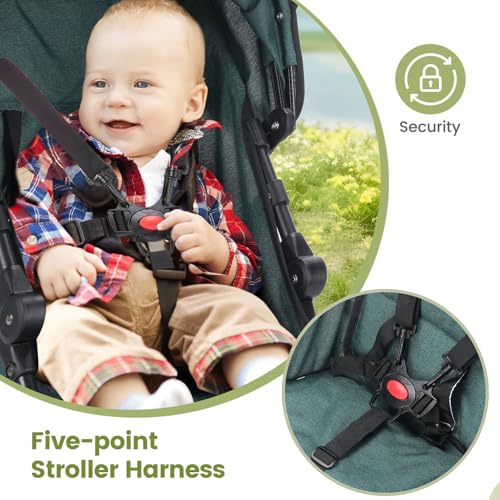 6-36M Baby Stroller, Umbrella Stroller with Foldable Pushchair with Adjustable Canopy, Folding Infant Newborn Pram Stroller with Storage Basket, Cup Holder, Suspension Wheels for Infants (Dark Green)