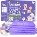 Baby Disposable Diaper Sacks (600 ct.) Fresh Baby Powder Scented, Easy-Tie Diaper Sacks Disposal Bulk Diaper Sacks Dog Poop Bags Cat Litter Waste Bags Sanitary Pads Disposal Bags (600 Bags, Purple)