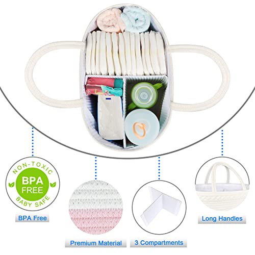 ABenkle Diaper Caddy Organizer, Cotton Rope Nursery Storage Basket Pink
