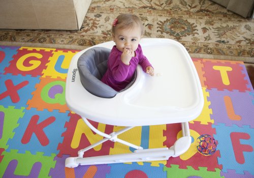 Joovy Spoon Baby Walker & Activity Center Featuring Three Adjustable Heights, Extra-Large Tray, and 30 lb Weight Capacity - JPMA Safety Certified, Blueberry