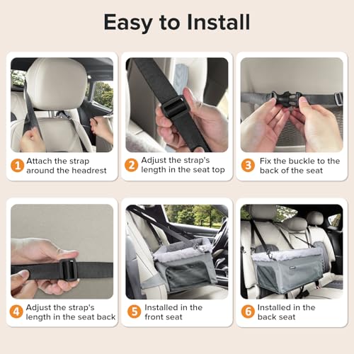 JOEJOY Deluxe Dog Booster Seat with Sturdy Metal Frame and Safety Leash for Small Pets up to 20 lbs - Portable Puppy Dog Car Seat with Thick Cushion and Storage Pockets for Small Dogs