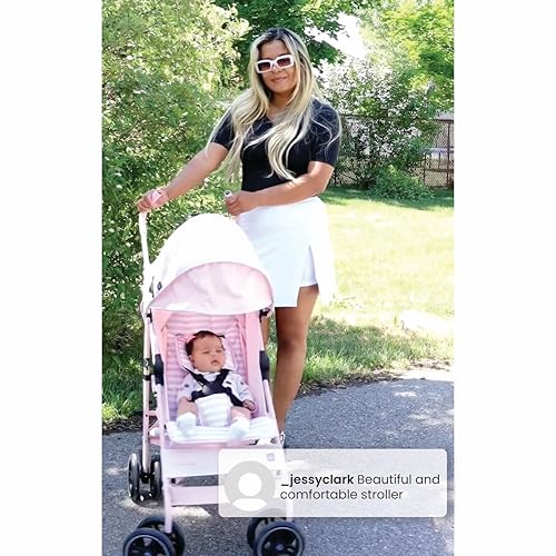 babyGap Classic Stroller - Lightweight Stroller with Recline, Compact Fold & Removable Parent Organizer - Made with Sustainable Materials, Grey Stripes