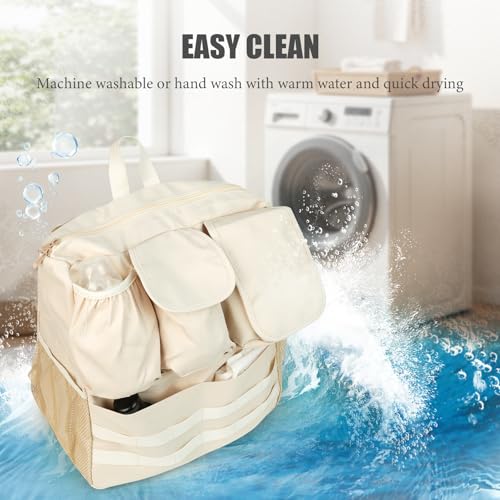 JIYIFOUHY 2-in-1 Stroller Organizer Baby Diaper Bag Backpack,Insulated Bottle Holder,Wipes and Phone Pocket,Shoulder Strap Toddler Travel Essential Storage Universal Stroller Accessory (Beige)