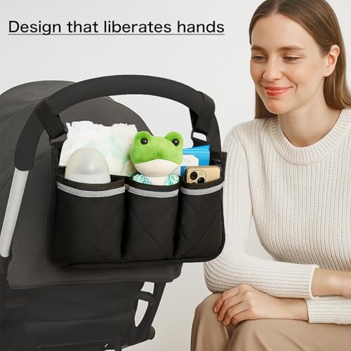 Longomat Stroller Caddy Stroller Organizer With Cup Holder, Non Slip Straps Stroller Bag for Phone, Pet Stroller Accessories,Universal Stroller Organizer,Fits Single & Double Strollers