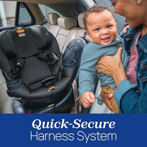 Chicco Fit360 ClearTex Rotating Convertible Car Seat with 360 Degree Rotation for Rear-Facing and Forward-Facing, LeverLock Self-Tensioning Lock System, Carbon/Grey