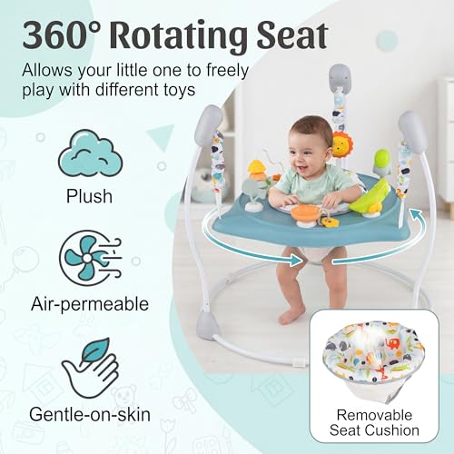 HONEY JOY Baby Bouncer Activity Center, Infant Jumper and Table w/ 360° Rotary Seat, 3 Adjustable Heights, Music, Sounds & Developmental Toys, Activity Center for Babies(Light Blue)