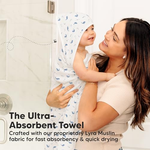 KeaBabies Muslin Baby Bath Towels with Hood for Girl Boy (Whale Bay, 35x35)