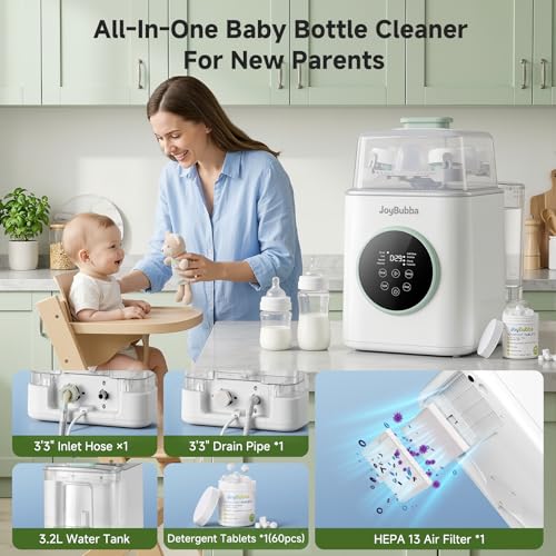 JoyBubba Bottle Washer, Sterilizer & Dryer – 4-in-One Cleaner for Baby Bottles, Pump Parts & Baby Essentials with 3 High-Temp Sterilization Modes, Includes 60 Cleaning Tablets – Saves Time & Effort.