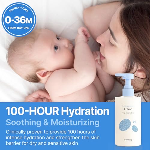 BEBESUP- Daily Hydration Baby Lotion | Korean Skincare for Sensitive & Atopic Skin 100-Hour Hydration Organic Rice & Ceramide Formula Hypoallergenic Fast Absorbing 10.14 fl. oz