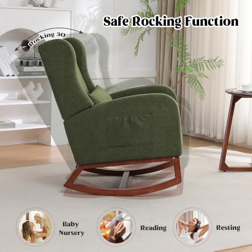 HCHAIRH Rocking Chair Nursery, Nursery Rocking Chairs with Foot Rest, Comfy Glider Rocker Nursing Chair with Back Pillow for Nursing, Living Room, Bedroom, Dark Green