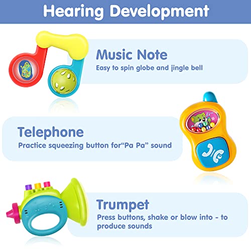 iPlay, iLearn 10pcs Baby Rattles Toys Set, Infant Grab Shake Rattle, Easy Hold Sensory Teether, Babies Development Learning Music Toy, Newborn Shower Birthday Gift 1 2 3 4 5 6 7 9 10 12 Month Boy Girl