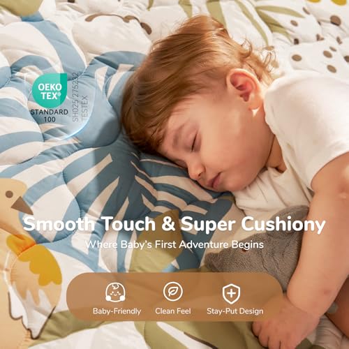 Momcozy Baby Play Mat for Floor, 50"x50" Thickened Playpen Mat, Playmate for Baby Tummy Time, Waterproof & Non-Slip, Foldable Outdoor Mat with Carrying Handle, Forest World