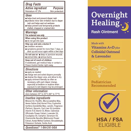 A+D Overnight Healing Diaper Rash Ointment, with Vitamins, Lavender, 3.6 Oz