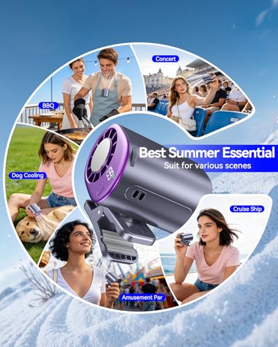 Clip-On Portable Fan with Ice Cooling, 20000 RPM Rechargeable Handheld Turbo Fan, 360° Rotating Detachable Clip, Mini Stroller Fan for Baby, Compact Travel Essentials, Summer Gifts for Women,Grey