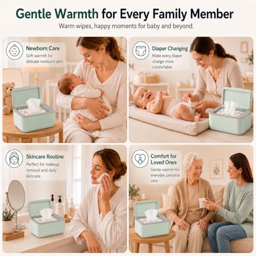Awesmom Wipe Warmer for Baby & Adult Wipes, Adjustable Temperature, Quiet and Even Heating, Wet Wipes Dispenser, Diaper Wipe Warmer, Green