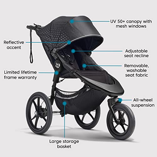 Baby Jogger® Summit X3 3-Wheel Jogging Stroller with Hand Brake, Baby Stroller with One-Hand Compact Fold, All-Wheel Suspension for Running, Jogging, and Everyday Outings, Midnight Black