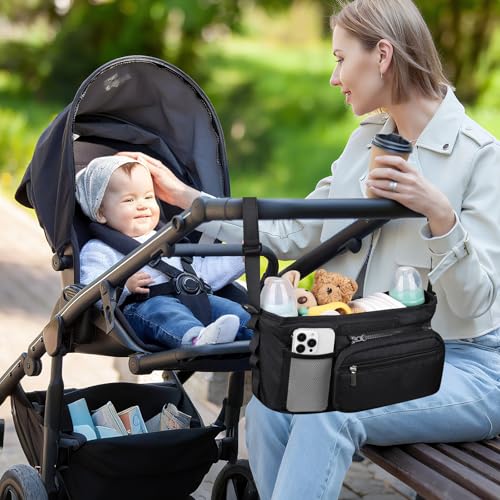Accmor Universal Stroller Organizer, Stroller Caddy Bag with Cup Holder Detachable Phone Bag and Shoulder Strap, Stroller Organizer for Uppababy, Baby Jogger, Britax Strollers Accessories
