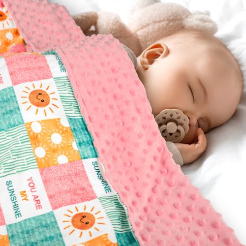 Baby Blanket for Girls, Super Soft Double Layer Mink Blankets with Dotted Backing, Sun Smile Toddler Newborn Nursery Bed Blanket, You are My Sunshine Print Throw Blanket, 30 X 40 Inches