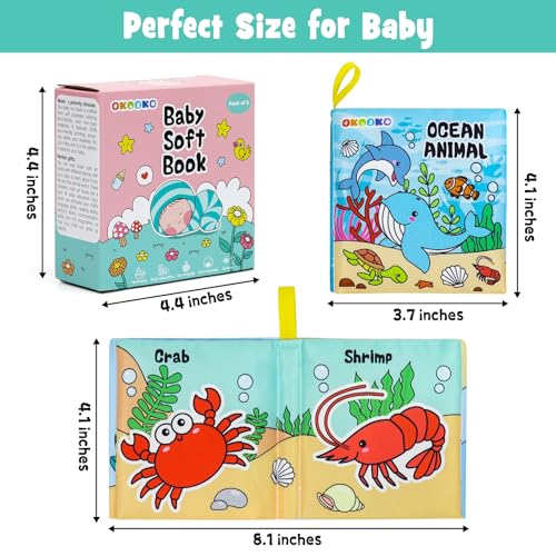 OKOOKO Soft Baby Books 6PCS Soft Cloth Books Bath Books Crinkle Washable Non-Toxic Early Education Preschool Learning Toy for Newborns Babies Infants Toddlers Kids