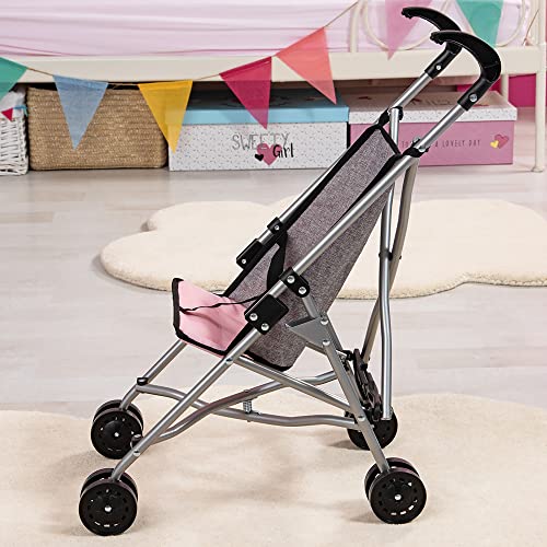 Bayer Doll Umbrella Stroller for Toddlers Foldable Grey 18-Inch, Easy Storage Lightweight Portable