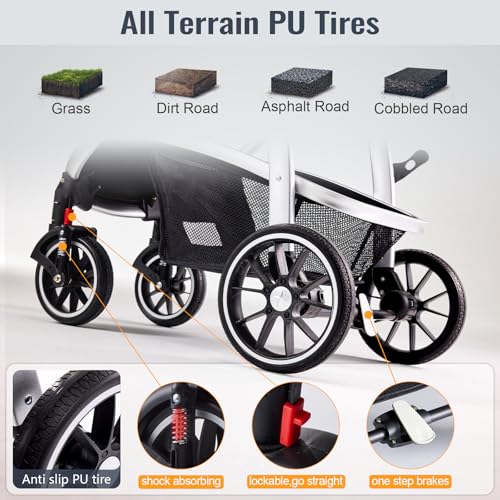 Hagaday Baby Stroller, 2-in-1 Reversible Toddler Seat with Basket Mode, Foldable Infant Stroller with Canopy, One Button Brake, Adjustable Handle, Newborn Pushchair (Gray)