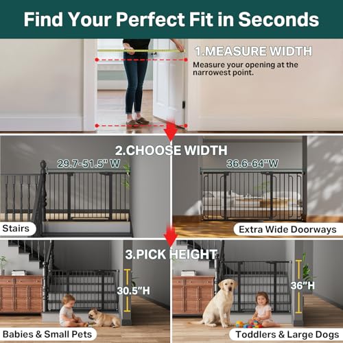 Cumbor 29.7–51.5" Extra Wide Baby Gate for Stairs, Pressure-Mounted Dog Gates for Doorways & Hallways, Auto-Close Walk-Through, No-Trip Design, Child Proof Safety, Dog/Pet Gate for Indoor Use, Black