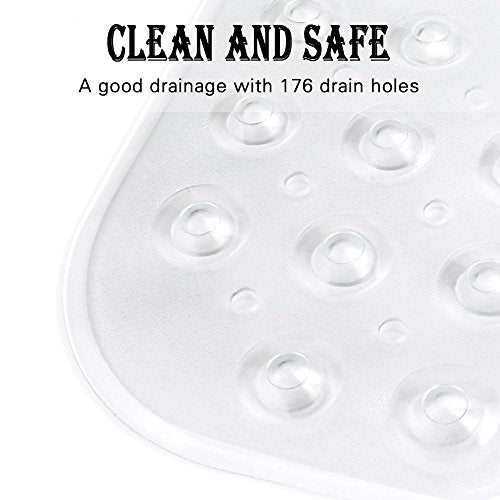 YINENN Bath and Shower Safety Mats 40x16 inch, Non Slip with Suction Cups for Bathroom Stall and Tub Floor, Extra Large and Machine Washable, Drain Holes Keep Bathtub Clean, Clear