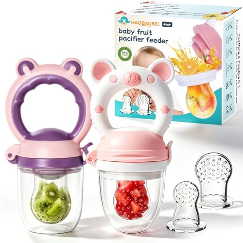 Baby Solids/Frozen Fruit Feeder Pacifier, Infant Teether Toy 4M+, BPA-Free Silicone Pouch & Nipple, Safely Introduce Solids, Teething Relief, 2-Pack