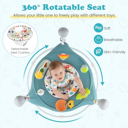 BABY JOY Baby Activity Center, Baby Jumpers and Bouncers with Music, 360° Rotating Seat, 3 Adjustable Heights, Montessori-Inspired Activity Center for Baby 7-15 Months (Baby Blue)