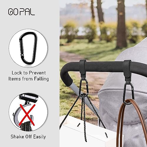 Go Pal 2 Pack Stroller Hooks for Bags, Baby Stroller Clips and Hooks Carry 33lbs Per Stroller Hook, Adjustable Stroller Carabiner Clip for UPPAbaby, DOONA, Baby Jogger, Britax, Chicco