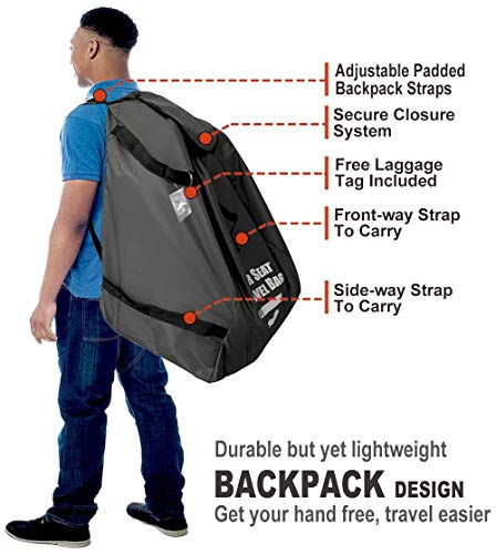 Garfine Car Seat Travel Bag for Air Travel - Profaster Airplane Carseat Gate Check Bag Backpack, Fold with Attached Carry Bag, Gray