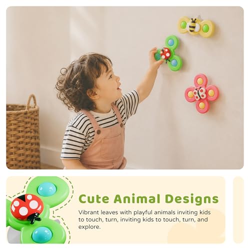 LiKee Strong Suction Cup Fidget Rotating Sensory Bath Toys for Baby Christmas Stocking Stuffers, Airplane Car Travel Table & Window Toys for Toddler Boys and Girls, 10+ Months