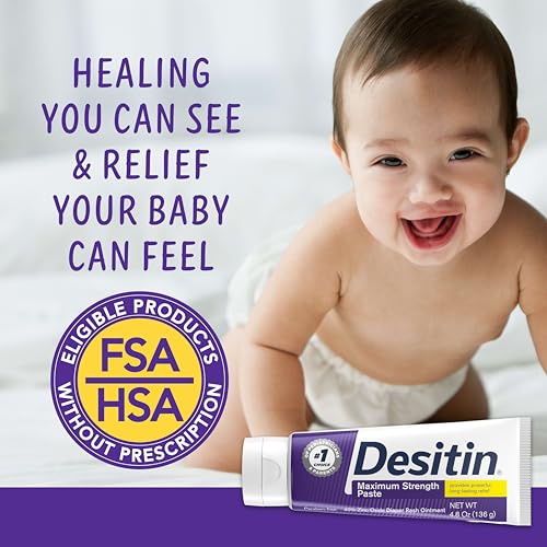 Desitin Maximum Strength Paste, 40% Zinc Oxide Paste, Diaper Rash Healing Ointment for Immediate Relief, Dermatologist Pediatrician Tested, Helps Heal Diaper Rash, Protects Up to 12 Hours, 4.8 Oz Tube