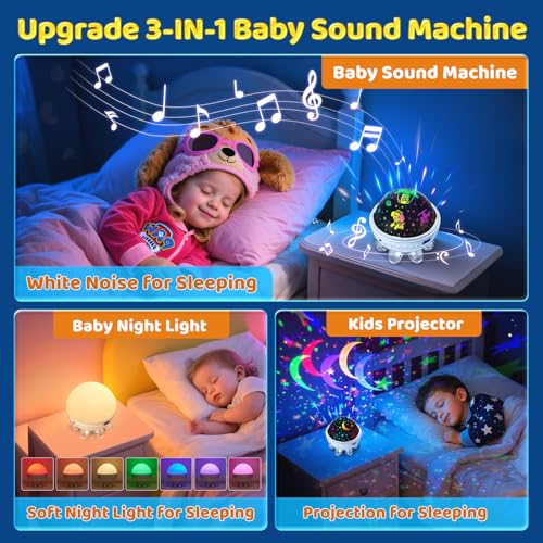 Baby Sound Machine Baby Night Light Projector with Star, 30 Soothing Sounds White Noise Machine for Sleep, 31 Color | 4 Films Sleep Trainer, Remote+Timer+3 Brightness Sensory Light for Autism Toys