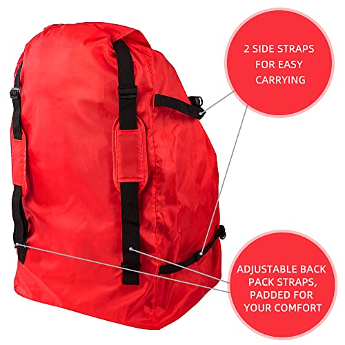 Clearworld Car Seat Travel Bag for Air Travel, Durable Gate Check Bag for Airport,Foldable Baby Stroller Travel Carry Bag, Fits Car Seats, Infant Carriers & Booster,Universal Size Red