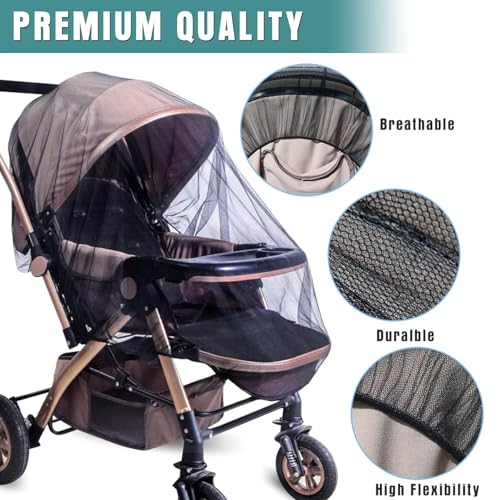 Baby Stroller Mosquito Net (2 Pack) - Durable Mesh Protection for Bassinets, Cradles, Playards, Pack N Plays & Portable Mini Cribs | Breathable Universal Fit Insect Barrier (Black)