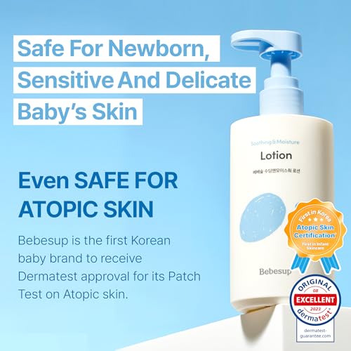 BEBESUP- Daily Hydration Baby Lotion | Korean Skincare for Sensitive & Atopic Skin 100-Hour Hydration Organic Rice & Ceramide Formula Hypoallergenic Fast Absorbing 10.14 fl. oz